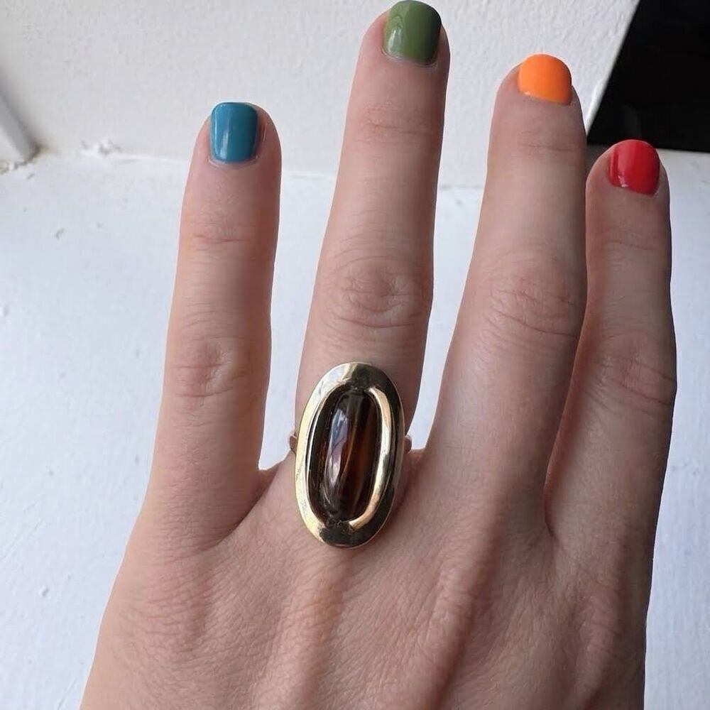 Vintage Sarah Coventry Gold Tone Ring With Brown Stone Adjustable
